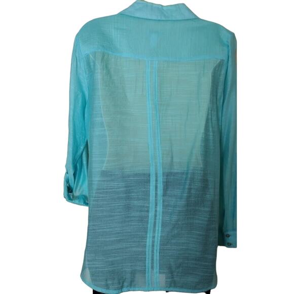 Chico's Button Up Long Tab Sleeve Shirt, Sz 0 (XS/4), Aqua - Picture 6 of 8